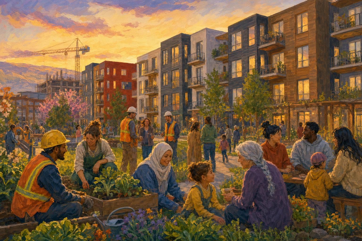 New affordable homes take shape around a welcoming community garden in Alberta.