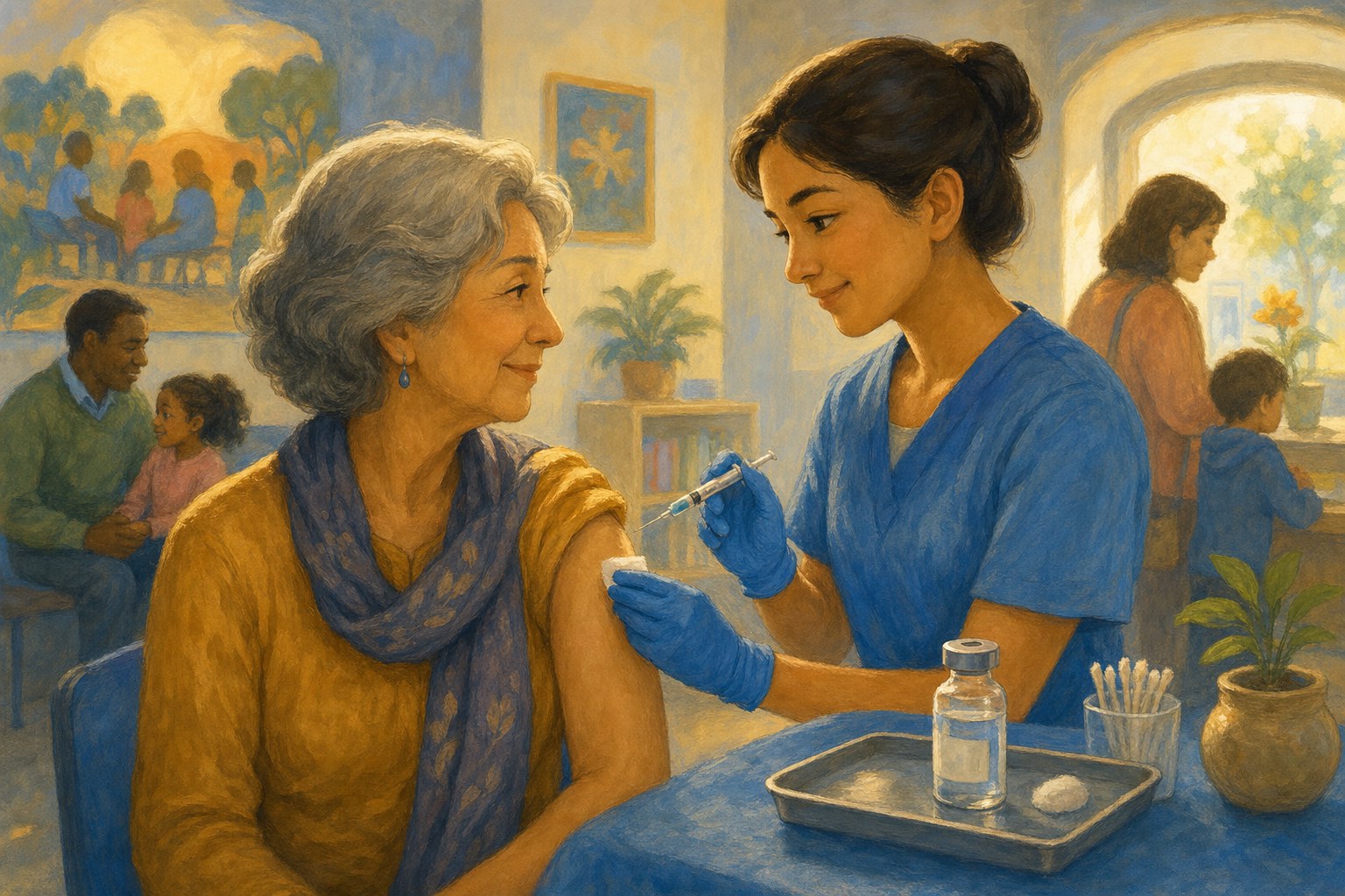 A nurse prepares a seasonal flu vaccination at a community clinic