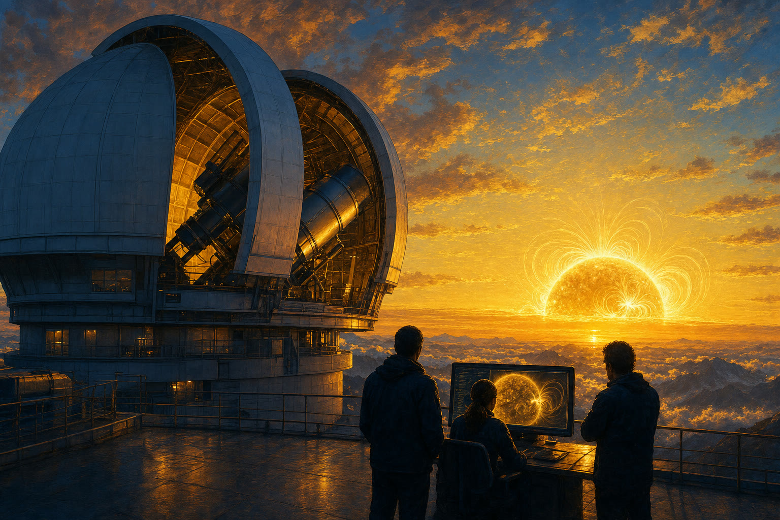 A solar telescope observing delicate swirling patterns on the Sun.
