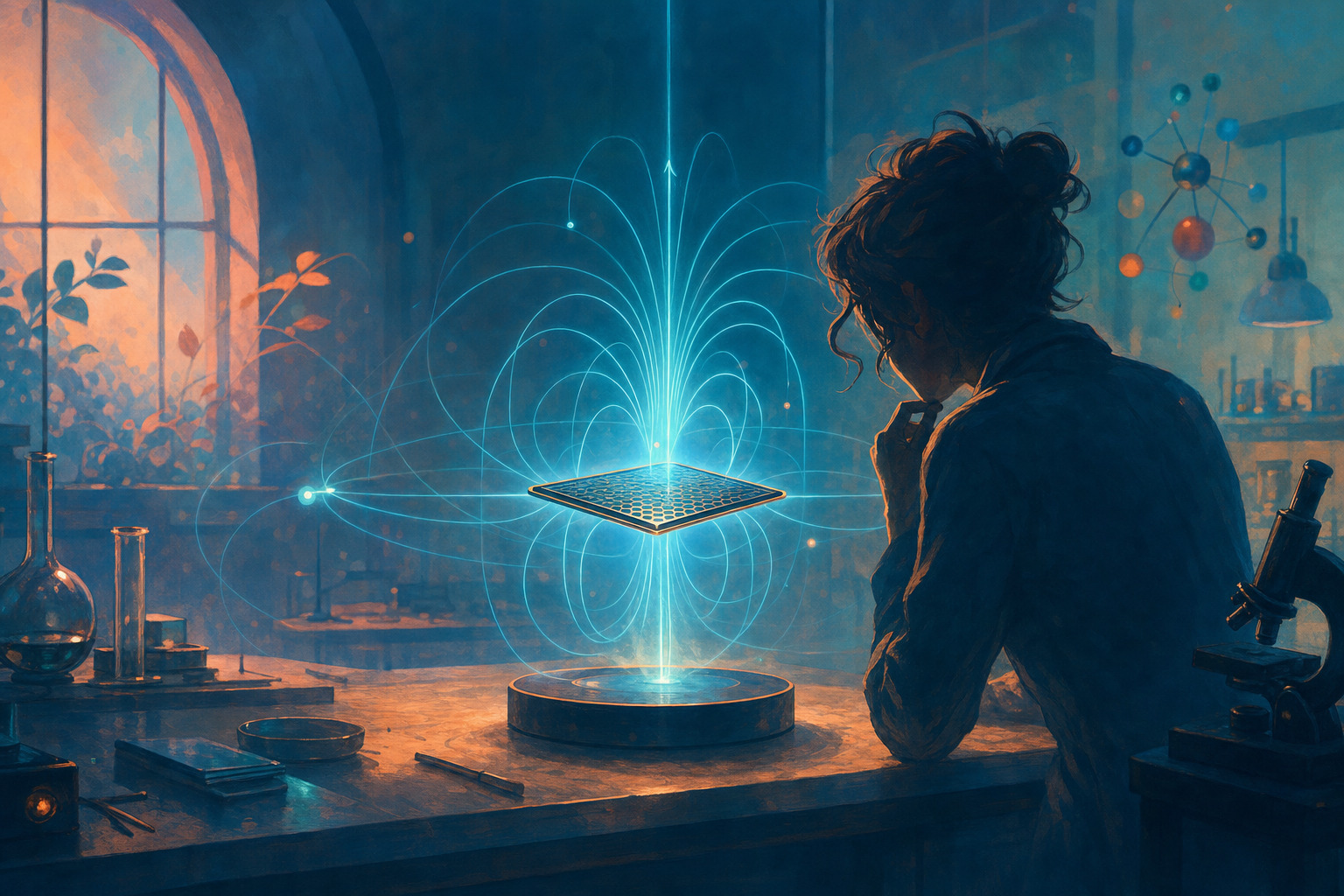 An ultrathin device shows magnetic field lines moving in several directions.