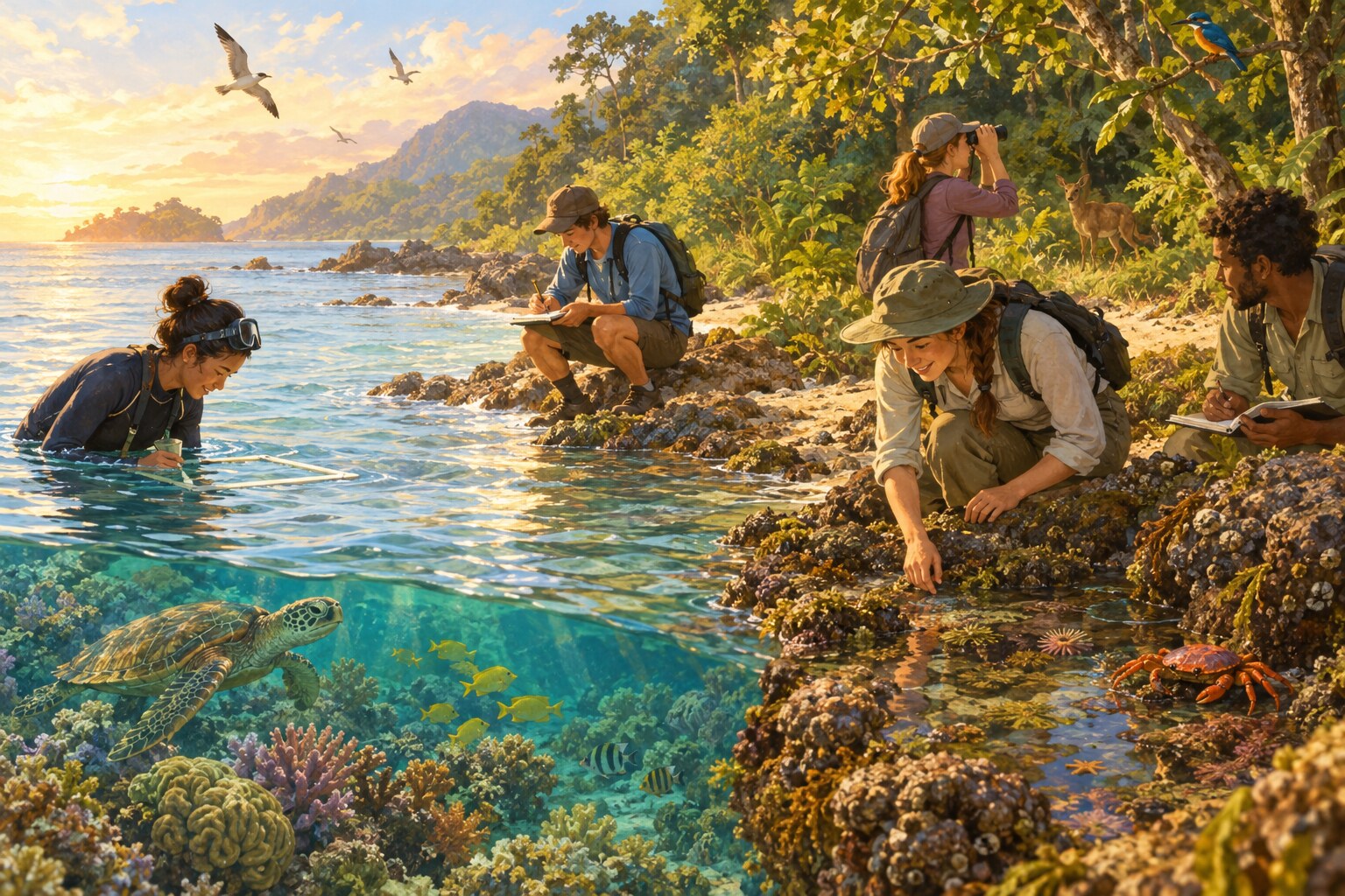 Ein Feldteam untersucht ein gesundes K&uuml;sten&ouml;kosystem und das Leben, das es tr&auml;gt.