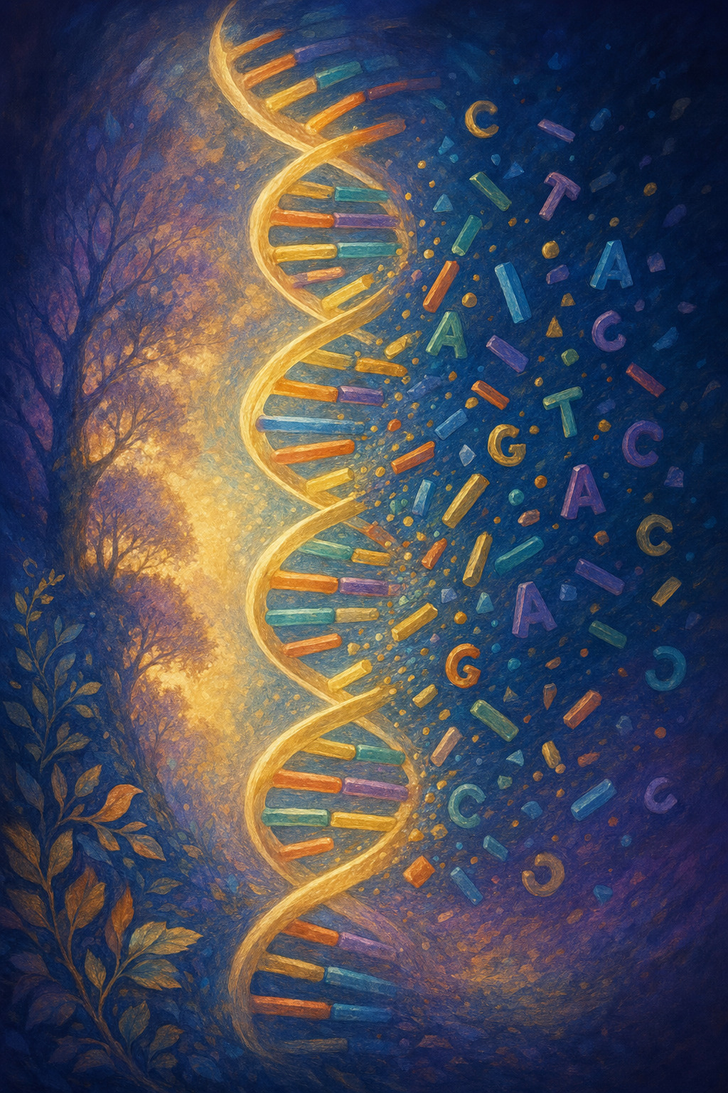 An expanded DNA alphabet glows beside a microscope in a research lab.