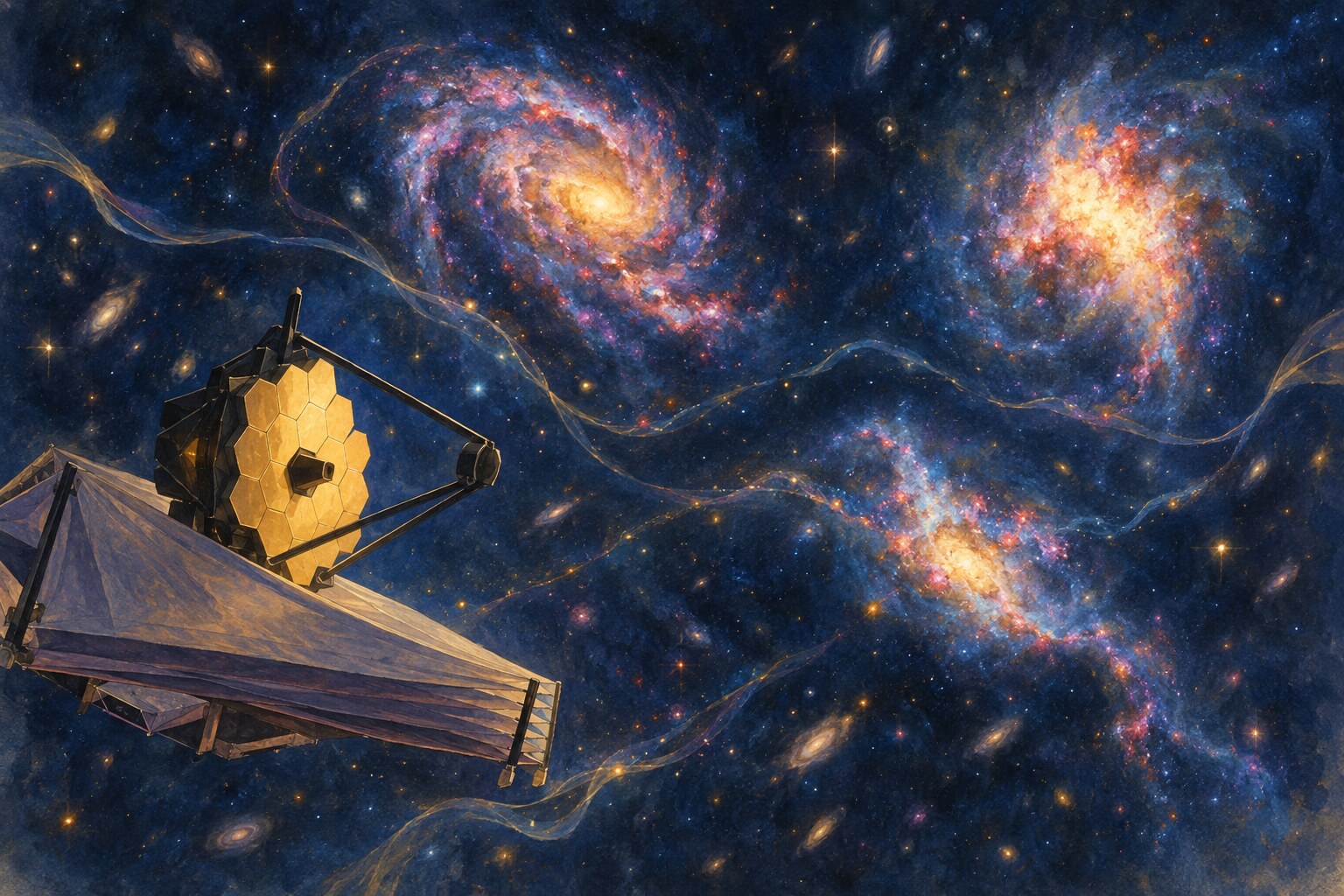 The Webb Telescope observes young galaxies sending starlight and elements into space.