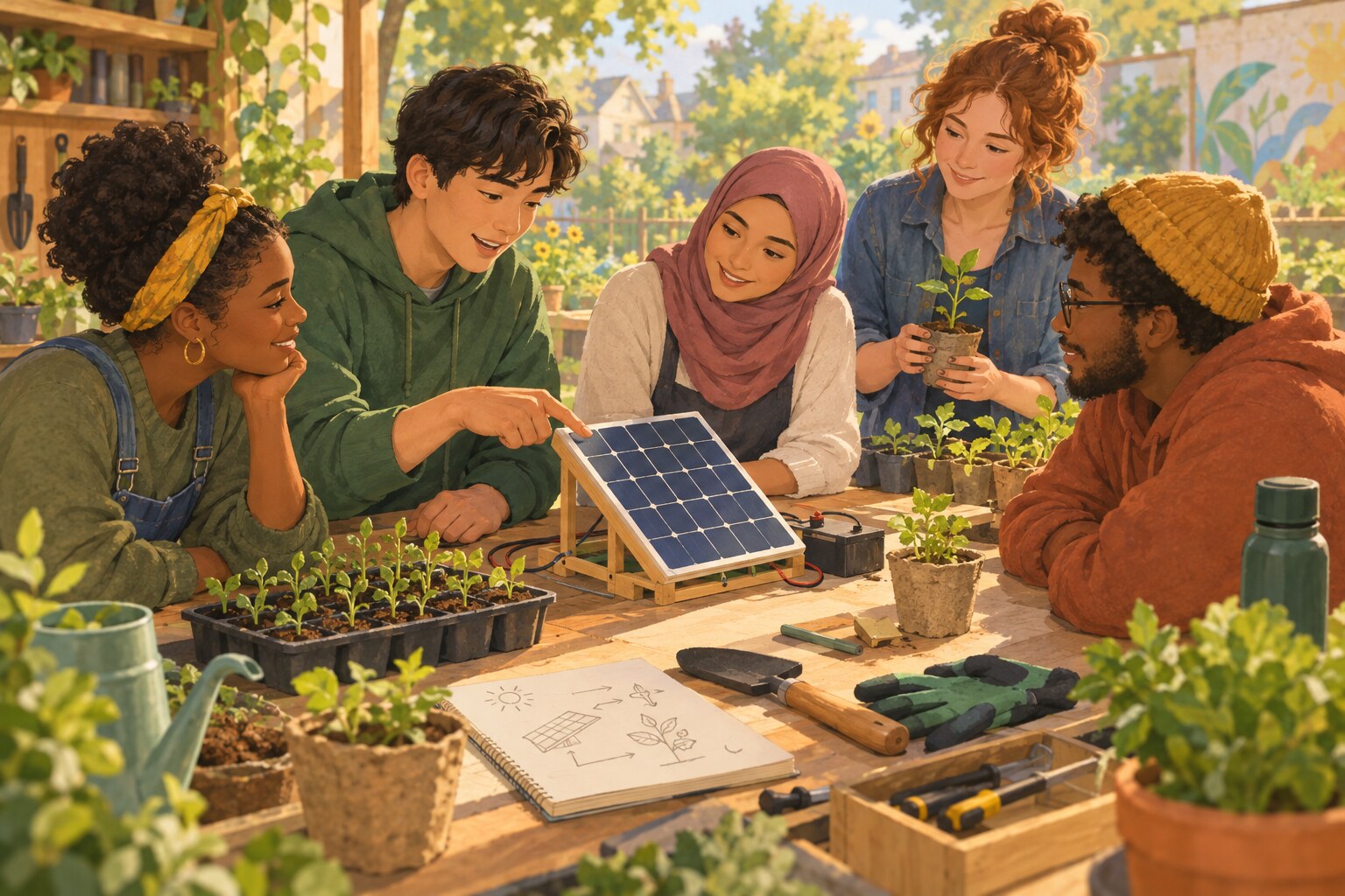 Young adults learn about clean energy and environmental work in a community workshop.