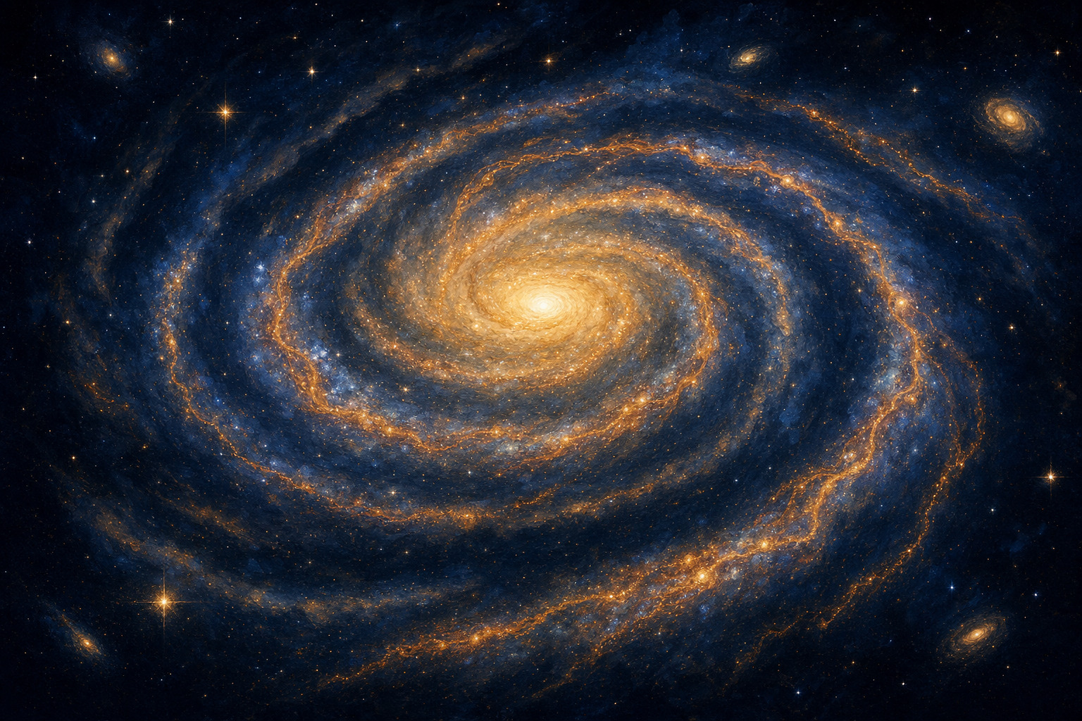 An astronomer studies colored light from a glowing spiral galaxy.