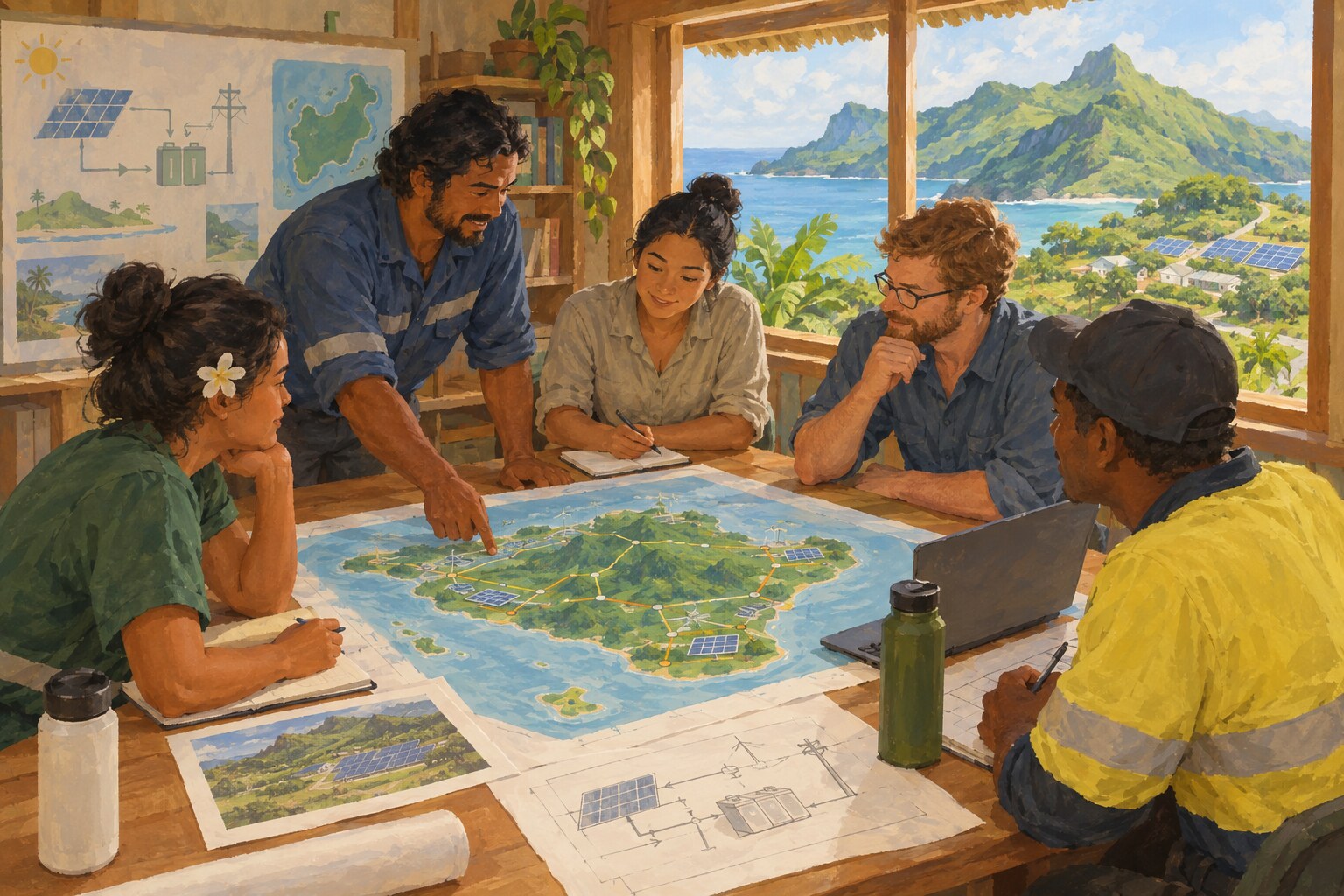 Energy workers plan how to connect more solar power to an island grid.