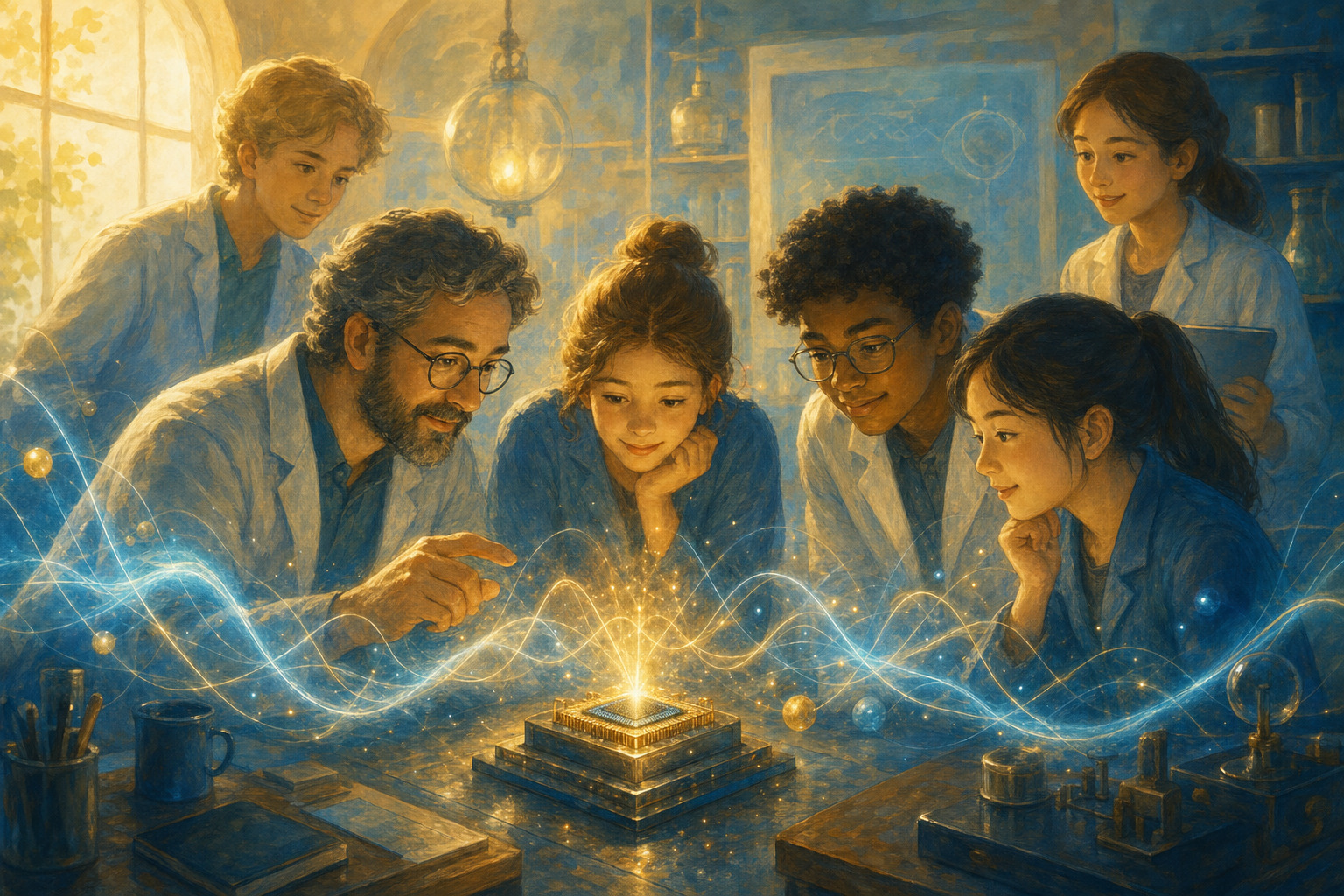Researchers study a glowing quantum computer chip that reveals hidden properties of matter.