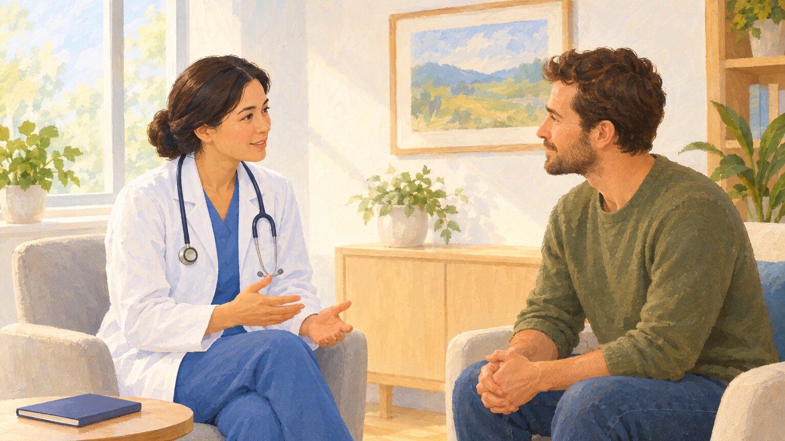 An illustrative conversation between an adult doctor and patient.